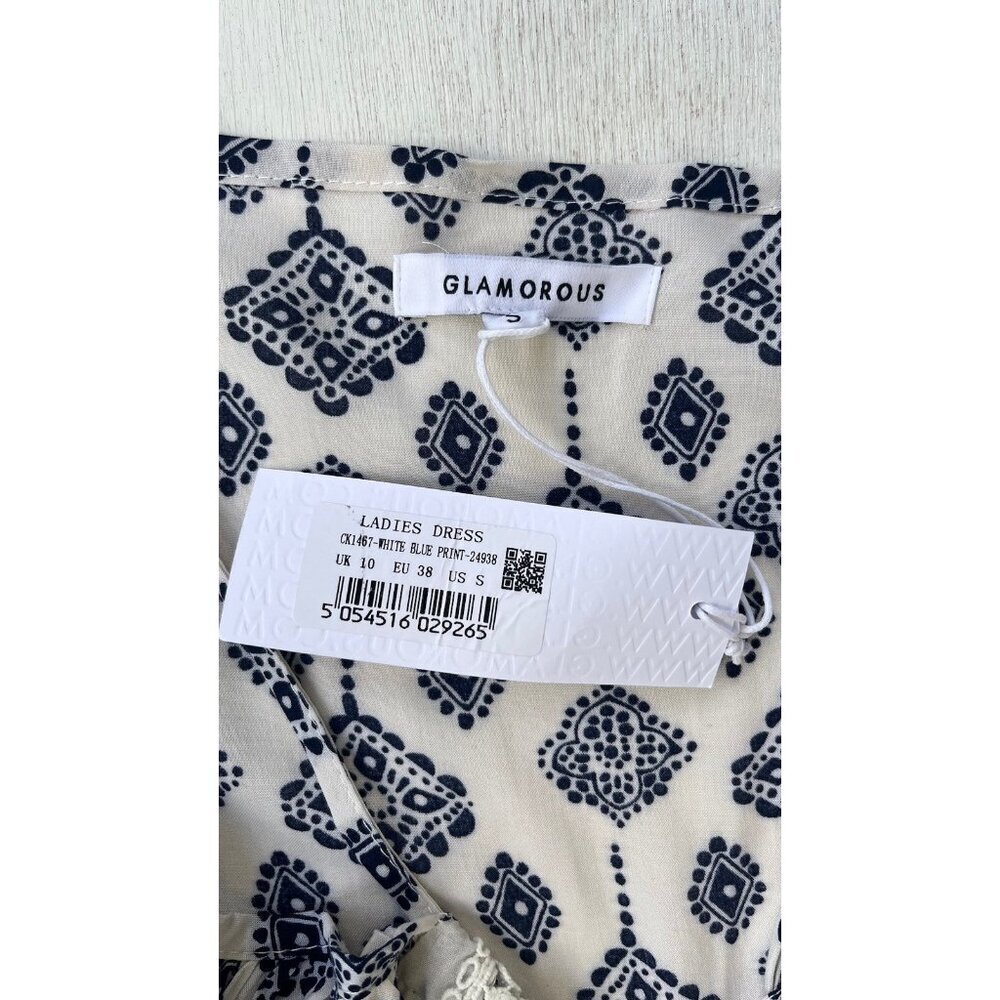 Glamorous Tile Print Cold Shoulder Mini Dress Size Small Lace Insert - Picture 4 of 14